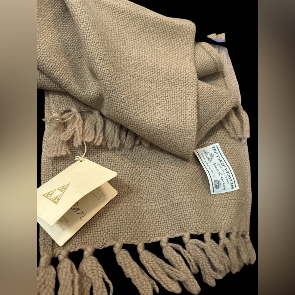 The Three Weavers Handwoven Scarve 100% Virgin Wool NWT Beige
